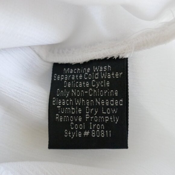 NWT Adolfo sheer white collared pintuck tunic blouse crystal buttons size M - Picture 7 of 9